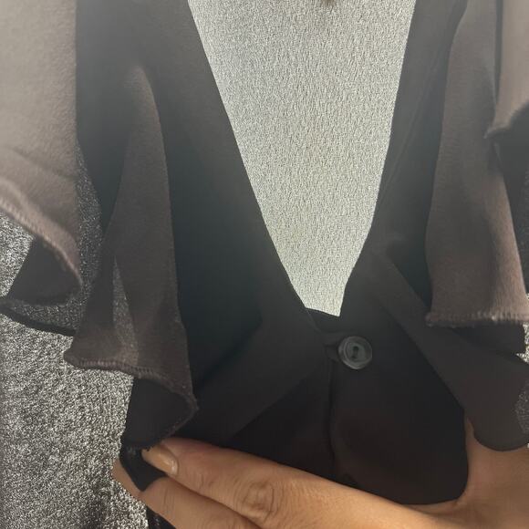 VTG Denim 24/7 Chocolate Brown Sheer Flowy Ruffle Button Up Lace Top Blouse 16W - Picture 6 of 9